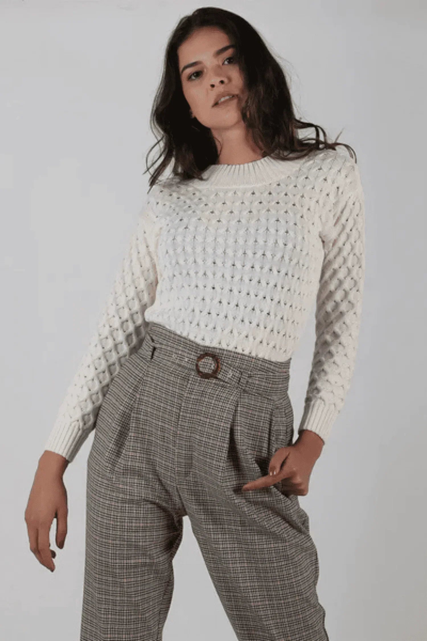 Suéter Nobsa Aran en algodón – Cuello ancho